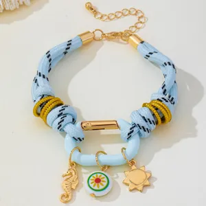 Bracelet coloré en corde tressée style océan avec pendentifs hippocampe soleil bijoux de plage femme