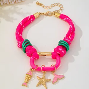 Bracelet en corde tressée style océan coloré avec pendentifs étoile de mer arête pour femme.