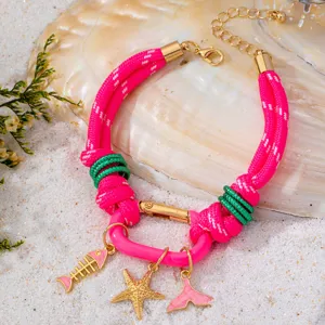 Bracelet tressé en corde colorée pendentif étoile de mer queue de poisson bijoux de plage