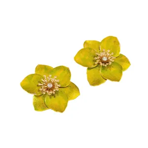 Retro 3D Fleurs Strass Boucles d'Oreilles Vintage Métal Bijou Vacances Style Mode