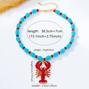 Collar de langosta con cuentas coloridas de vacaciones de verano con dije de esmalte.