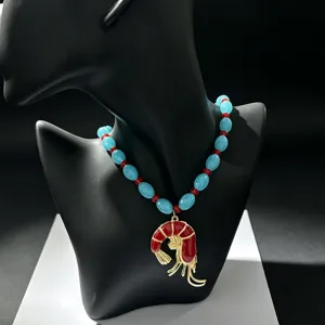 Collar de cuentas con colgante de langosta vacaciones de verano estilo marino joya detalle
