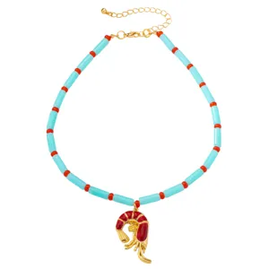 Collar con colgante de langosta de cuentas de colores de verano para mujer playa