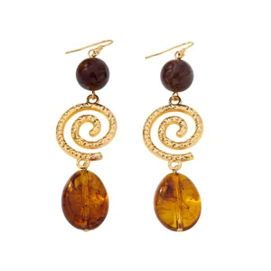 Vintage French retro amber long spiral pendant earrings for women elegant jewelry