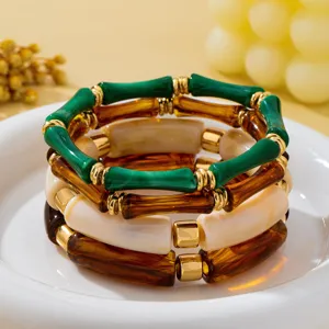 American vintage contrasting color bamboo stacking bracelet translucent acrylic chic