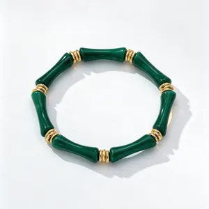 Retro green acrylic bamboo bracelet with gold tone rings stylish stackable jewelry accessory