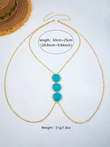 Summer beach vacation hot girl blue enamel round piece metal body chain party wear