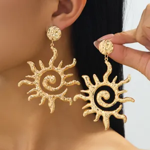 Grandes boucles d'oreilles soleil en or vintage métal martelé bijoux statement pour femmes