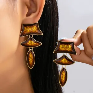 Vintage Legierung Geometrische Ohrhänger Mit Edelstahlstift Bunte Emaille Drop Statement Ohrringe Für Damen