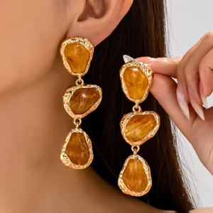 Boucles d'Oreilles Pendantes Rétro Françaises Perles Artificielles Résine Irrégulière Alliage Zinc Géométrique Femmes
