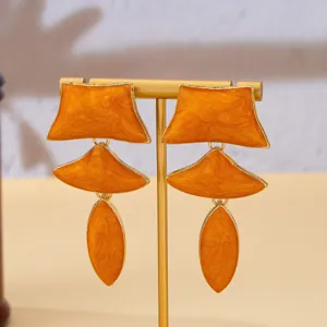 Geometrische orange Tropfen Ohrringe, Vintage mehrschichtige Öl-Tropfen Legierung für Damen.