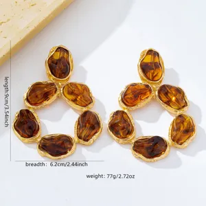 Orecchini statement geometrici retrò europei resina ambra accessori moda donna