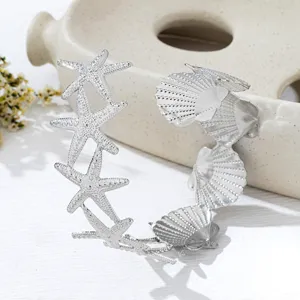 Uebertriebene Muschel Seestern Armreif offenes Armband Sommer Strand Urlaub Silber Schmuck