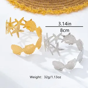 Uebertriebene Muschel Seestern offene Armreif Armband fuer Sommer Strandurlaub Schmuck.