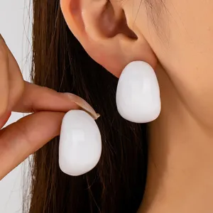 Minimalistische Unregelmäßige Trapez Blaue Weiße Emaille Ohrstecker Für Damen Edelstahl Ohrringpfosten Legierung Schmuck