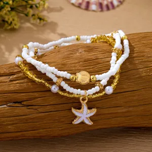 Bracelet de perles multicouche style bohème de plage d'été avec breloques étoile de mer.