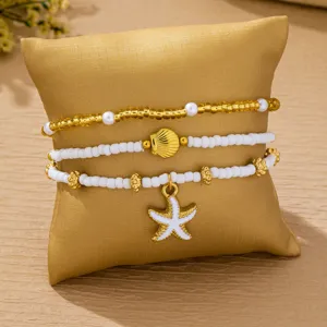Bracelet de perles multicouche style plage d'été bohème avec pendentifs coquillage et étoile