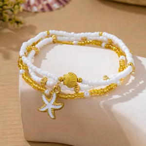 Bracelet de perles multicouche bohème plage d'été avec breloques coquillage étoile
