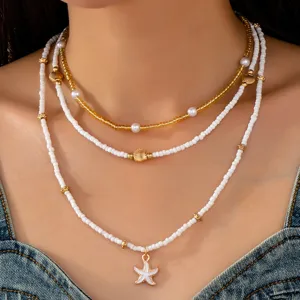 Ensemble de collier de perles multicouche bohème de plage d'été avec pendentif étoile de mer.