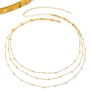 Mehrlagige goldene Taillenkette Bodychain mit zarten Metallperlen für Damen Strandurlaub