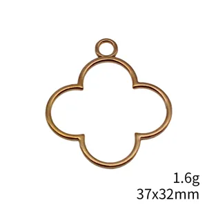 Cadre Pendentif Quatre-Feuilles Creux DIY Bijoux Doré 37x32mm Composant Charme Métal