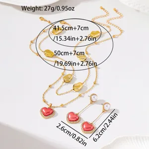French retro sweet heart layered necklace long earrings set fashion jewelry accessory