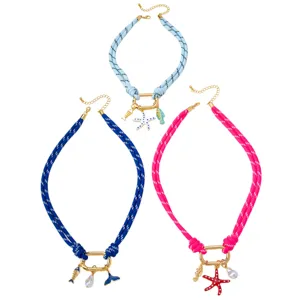 Colorful rope necklace with ocean pendants beach vacation multi-charm jewelry for women
