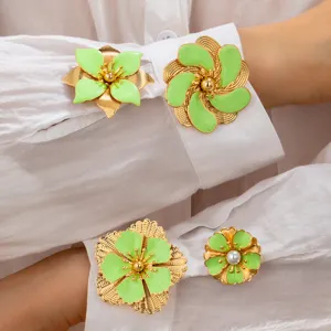 Chic enamel flower brooch set, summer dopamine style gold-plated floral fashion jewelry pin.