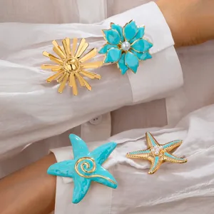 Fashion dopamine style colorful enamel flower and starfish brooch set for summer resort wear.