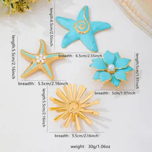 Colorful enamel starfish and flower brooch set, summer vacation fashion jewelry for women.
