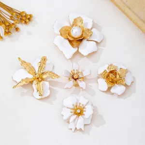 Elegant white enamel flower starfish brooch set gold plated fashion resort jewelry