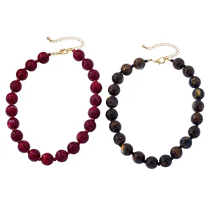 Set collana con perle rotonde retro, elegante catenella clavicolare bicolore donna festa.