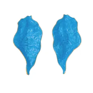 Orecchini A Foglia Blu Lucido Olio Smalto Bordo Oro Gioielli Donna Per Festa Di Moda