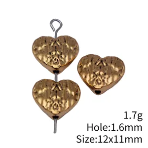 Gold textured heart beads charm 12x11mm jewelry making spacer loose beads DIY crafts.