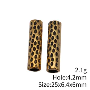 Irregular textured metal tube beads for dreadlocks and jewelry making, 25x6.4x6mm, main view.