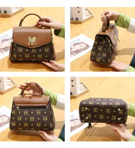 Stylish Korean style monogram print top handle shoulder crossbody bag for women with elegant