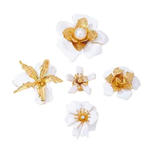 White enamel flower starfish brooch set gold plated fashion vacation jewelry women accessories