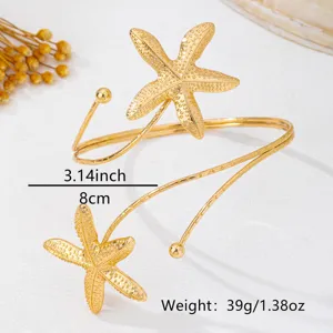 Goldfarbenes Seestern Offener Armreif, stilvoller Urlaubsstil Schmuck, 8cm Durchmesser.