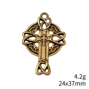 Ciondolo croce celtica in bronzo accessorio gioielli DIY, 24x37mm, ciondolo metallo antico.