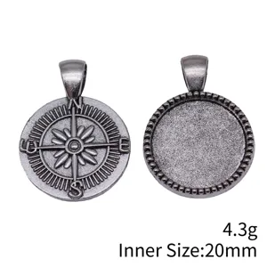 20mm Runde Kompass Anhänger Fassung DIY Rohling Lünette Schmuckzubehör 4.3g neu
