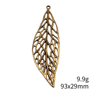 Large hollow leaf pendant zinc alloy DIY jewelry accessory 93x29mm vintage bronze charm