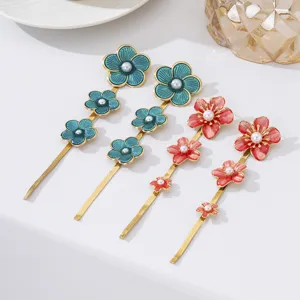 Boho enamel flower long drop earrings for women, stylish metal tassel tassel ear jewelry.