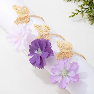 Sommer frischer Stoffblume hohler Schmetterling Metall offener Armreif Schmuck Set