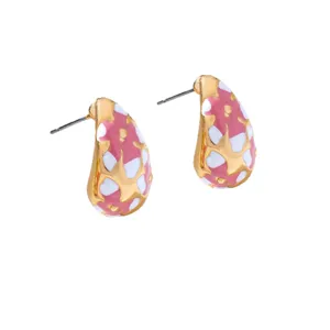 Pendientes de gota irregular esmalte rosa blanco estilo coreano joyería de moda para mujer