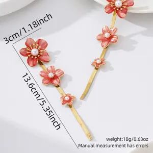 Elegant enamel flower tassel earrings with pearls, stylish gold metal floral drop design for women