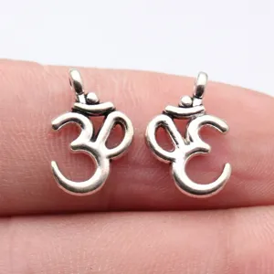 Pendatifs charmes en métal symbole OM yoga argent antique, idéal pour accessoires bijoux DIY.