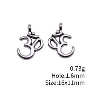 Pendentif symbole yoga OM en argent antique avec trou de 1,6 mm, taille 16x11mm pour la bijouterie.