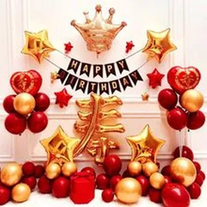 Anniversaire fete ballonensemble couronne doreetoile coeur forme ballons decoration enfants