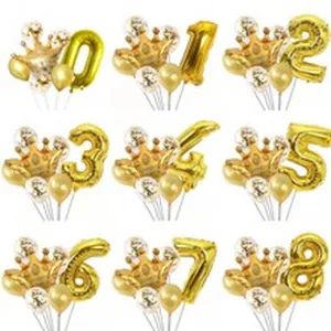 Joli kit de ballons chiffres couronne d'or 32 pouces pour fête d'anniversaire d'enfants.