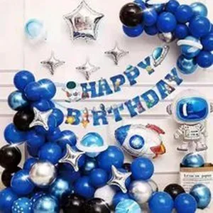 Kit de ballons de fete d'anniversaire theme astronaute avec fusee et ballons bleus enfants